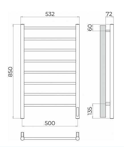 Аврора П8 500x850 Электро (quick) Полотенцесушитель TERMINUS