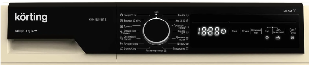 Узкая стиральная машина с паром KORTING KWM 42LS1267 B